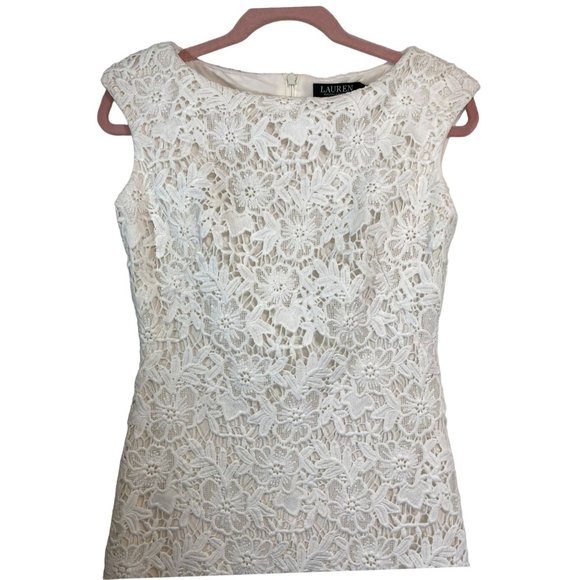 Vintage Lauren Ralph Lauren Dress Size 2 White Embroidery Lined Bodycon Wedding - Picture 8 of 14